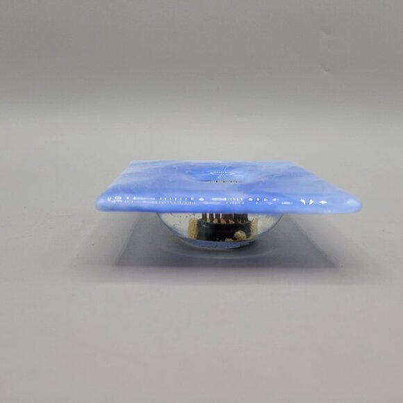 Ikebana Vase Fused Art Glass Pin Frog Holder Square Shape Blue White - Picture 2 of 6